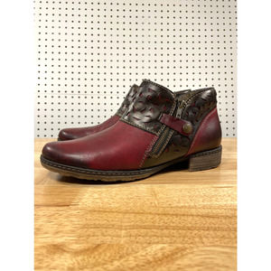 Remonte Dorndorf Leather Laser Cut Ankle Boot In Wine/Brown Sz 41